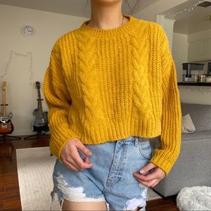 Urban Outfitters Crop Knit Sweater Mustard Yellow